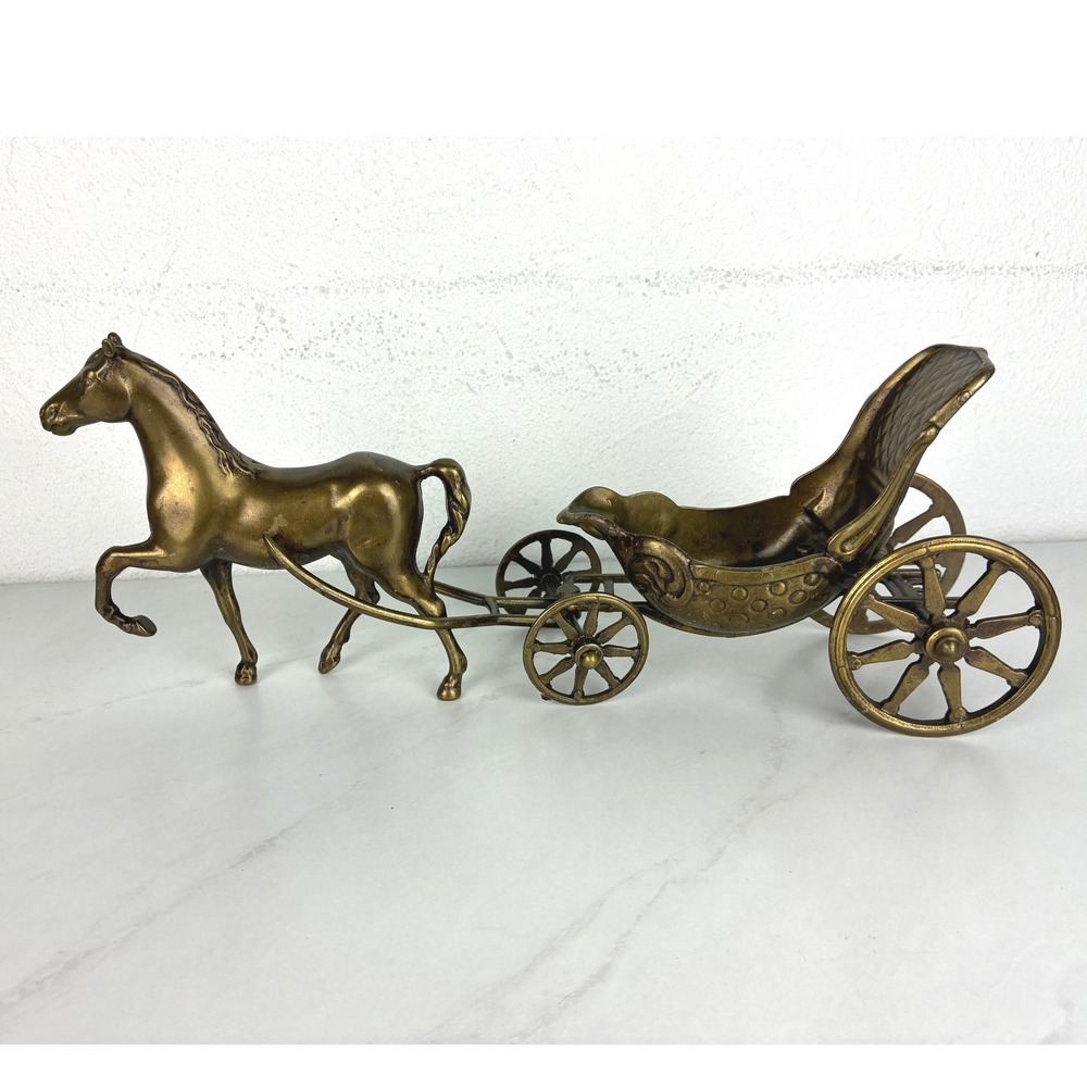 Unbranded Gold Brass Horse and Carriage Figurine - 15.5" - Vintage Antique Style